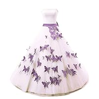Women's Butterfly Flower Pearls Wedding Dress Formal Prom Gown