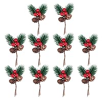 Christmas Pine Cone Picks Decorations 30 Pack Artificial Christmas Picks and Sprays Red Berry Stem Branches with Holly Leaves for Xmas Tree Christmas Wreath Decor (30)