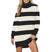Pink Queen Women's 2023 Oversized Sweater Dresses with Pockets Turtleneck Long Sleeve Ribbed Pullover Knit Stripe Tops