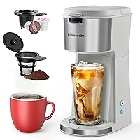 Iced Coffee Maker, Hot and Cold Coffee Maker Single Serve for K Cup and Ground, with Descaling Reminder and Self Cleaning, Iced Coffee Machine for Home, Office and RV, Light Gray