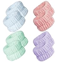 4 Pairs Wrist Spa Washband Soft Microfiber Wrist Washband Wrist Wash Towel Band for Washing Face Makeup Women Girls Ladies Prevent Water Wet Your Arm