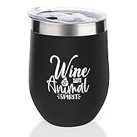 Wine Is My Animal Spirit Wine Tumbler with Lid, Wine Quotes Vacuum Coffee Tumbler, Christmas Dog Stemless Insulated Wine Glasses Cup for Champaign, Cocktail, Beer (12 Oz, 1 Pack)