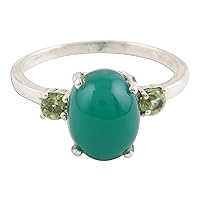 NOVICA Artisan Handmade .925 Sterling Silver Onyx Peridot Cocktail Ring Green from India Multi Stone Gemstone Birthstone 'Green and Lovely'