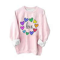 Valentine's Day Sweatshirts For Women Cute Love Heart Graphic Pink Tops Trendy Long Sleeve Crewneck Pullover Shirts