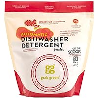 Grab Green Automatic Dishwashing Detergent Powder 3.17 lbs, 80 Loads, Grapefruit Cranberry Scent, Plant and Mineral Based, Superior Cleaning, Powerful Grease Removal, Brilliant Shine