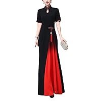 Women's Vintage Hight Neck Cheongsam Dress A-Line Casual Maxi Dresses