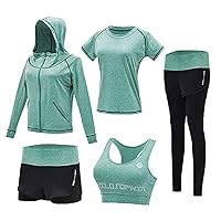 TONGXinHUA 5 Pcs Workout Outfits Set for Women, Sport Suits Fitness Athletic Outfits Set for Doing Yoga, Dancing, Fitness