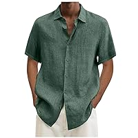 Men's Casual Linen Shirts Short Sleeve Button Down Shirt Summer Thin Solid Color Slim Fit Beach Tops for Daily