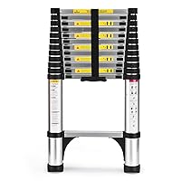 Telescoping Ladder, SocTone 12.5 FT Aluminum Lightweight Extension Ladder with 2 Triangle Stabilizers, Heavy Duty 330lbs Max Capacity, Multi-Purpose Collapsible Ladder for RV or Outdoor Work