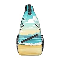 Beach with palm tree Sling Bag For Women and Men Crossbody Bag Small Chest Bag Travel Backpack Casual Daypack