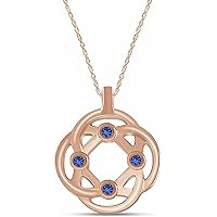 Round Cut Blue Sapphire 925 Sterling Silver 14K Gold Over Diamond Celtic Knot Pendant Necklace for Women's & Girl's