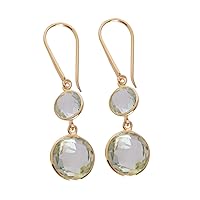 Pretty Looking Green Amethyst Gemstone 925 Solid Sterling Silver Gold Plated Dangle Earring Handmade Jewelry For Girls