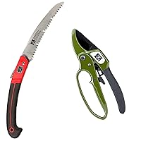 EZ KUT Ratcheting Pruner & Wow Hand Saw Combo - Folding Pruning Saw 10″ Pro Grade Folding Saw with Replaceable Blade - Easiest Pruner available since 1988