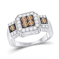 The Diamond Deal 14kt White Gold Womens Round Brown Diamond Cluster Ring 1.00 Cttw