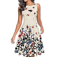OWIN Women's Vintage Floral Lace Flared A-Line Swing Casual Party Cocktail Dresses Sleeveless
