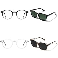 TIJN 2pack Bundle of Vintage Round Blue Light Glasses and Trendy Square Polarized Sunglasses