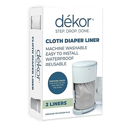Diaper Dekor Cloth Diaper Liner | 2 Count | Gray | Perfect for Cloth Diapers | Just Step – Drop – Done | Quick & Easy to Replace | Fits the Diaper Dekor Plus Hands-Free Diaper Pail | Machine Washable