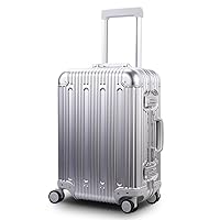 TRAVELKING All Aluminum Carry On Luggage with TSA Locks Fashion Cool Metal Hard Shell Spinner Suitcase (Silver, 20 Inch)…