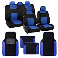 BDK PolyPro Blue Car Seat Covers Full Set with 4-Piece Car Floor Mats - Two-Tone Seat Covers for Cars with Carpet, Interior Covers for Auto Truck Van SUV