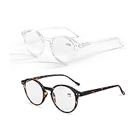 ZENOTTIC Reading Glasses Blue Light Blocking Round Glasses for Men Women Magnification 1.5(Tortoise)+1.25(Clear)