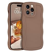 YINLAI Designed for iPhone 14 Pro Max Case 6.7-Inch, Cute Curly Wave Frame Shape Slim Soft TPU Bumper Women Girls Shockproof Protective Phone Case Cover, Khaki/Brown