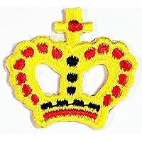 Kleenplus Mini Prince Princess Cartoon Patch Embroidered Yellow Crown Iron On Badge Sew On Patch Clothes Embroidery Applique Sticker Fabric Sewing Decorative Repair