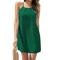 Mini Sundresses for Women, Womens Casual Summer Dresses 2024 Sleeveless Solid Color Slim Fit Dress, S, XXL
