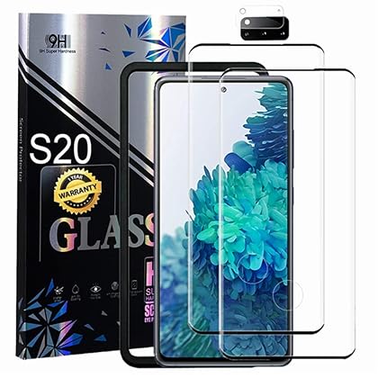 Galaxy S20 Screen Protector + Camera Lens Protector [3D Glass] With Alignment Tool Compatible Fingerprint Easy Installation 9H Hardness Tempered Glass Screen Protector for Samsung Galaxy S20【2+1 Pack】