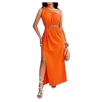 SOLY HUX Women's One Shoulder Twist Cut Out Split Dress Sleeveless Long Maxi Summer Dresses