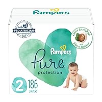 Pampers Pure Protection Diapers - Size 2, One Month Supply (186 Count), Hypoallergenic Premium Disposable Baby Diapers