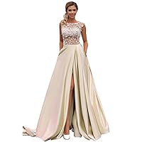 3D Flower Prom Dress Sleeveless A Line Long Homecoming Dress Satin Beading High Split Summer Party Dress