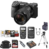 Sony Alpha a6600 Mirrorless Camera with 18-135mm Lens - Bundle w/Bag, SD Card, Card Reader, Editing Software, 2X Battery, Charger, Shutter Release Transmitter-Reciever & Cable, Tripod, 55mm Filters