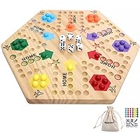Original Marble Game Wahoo Board Game Double Sided Painted Wooden Fast Track Board Game for 6 and 4 Players 6 Colors 24 Marbles 6 Dice for Family Friends