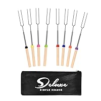 Simple Deluxe 8 Pcs 32 inch Marshmallow Roasting Sticks Extendable Design - Stainless Steel Smores Skewers For Camping, Bonfire, Fireplace, Retractible Sticks with Wooden Handle
