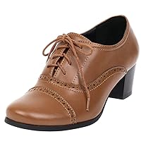 Womens Wingtip Oxford Chunky Heel Lace Up Vintage Pumps