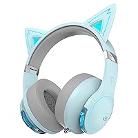 Edifier G5BT CAT Wireless Bluetooth Gaming Headset with Mic, Wired Cat Ear Headphones, Over Ear Headphones with Detachable Cat Ear, RGB Light, for PC, PS5, PS4, Nintendo Switch(Sky Blue)