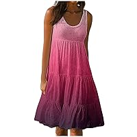 XJYIOEWT Jean Dress,Womens Summer A Dress Sleeveless Mini Dress Solid Loose Short Flowy Pleated Sundresses Com Dress