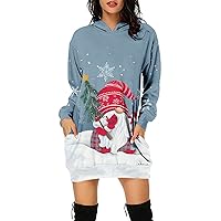 Women's Christmas Dress Fashion Printed Pockets Long Sleeve Dress Pullover Dress, S-2XL