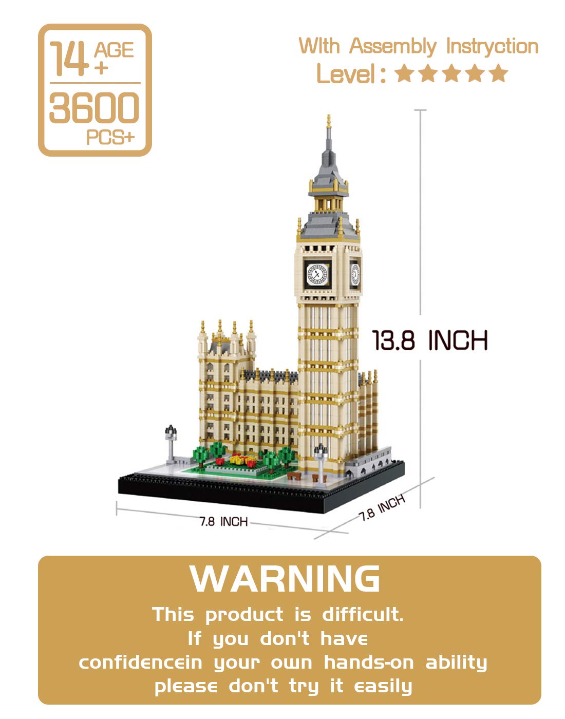 dOvOb Real Big Ben Micro Building Blocks Set (3600PCS) - World Famous Architectural Model Toys Gifts for Kid and Adult