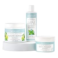 SpaRoom All Natural Aromatherapy Sugar Body Scrub, Bubble Bath Oil and Bath Powder, Refresh