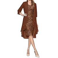 Women's 's Spring Fashion Solid Color Mother of The Bride Lace Dresses Classic Chiffon Dress Two-Piece 2023