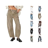 Barrel Jeans for Women, 2024 Spring Summer Baggy Boyfriend Jean，Mid Rise Wide Leg Loose Y2k Cropped Denim Pants