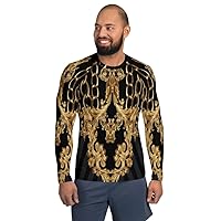 Men's Rash Guard Long Sleeve Sportswear Chained Stripe Gold Black