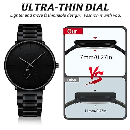 Mens Watches Ultra-Thin Minimalist Waterproof-Fashion Wrist Watch for Men Unisex Dress with Stainless Steel Band-Black Hands