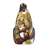 Nut-Eating Squirrel Printed Crossbody Sling Backpack,Casual Chest Bag Daypack,Crossbody Shoulder Bag For Travel Sports Hiking