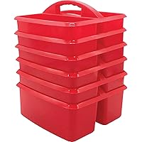 Teacher Created Resources Red Portable Plastic Storage Caddy 6-Pack for Classrooms, Kids Room, and Office Organization, 3 Compartment