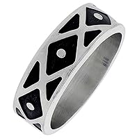 Sterling Silver Native American Navajo Pattern Ring for Men Southwestern Design Handmade 1/4 inch wide sizes 7-13