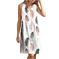 Summer Dresses for Women 2024 Vacation Floral Tshirt Sundress Sexy Sleeveless Keyhole O-Neck Dress A-Line Beach Dress