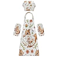 Cute Squirrel 3 Pcs Kids Apron Toddler Chef Painting Baking Gardening (with Pockets) Adjustable Artist Apron for Boys Girls-M