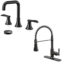 Widespread Bathroom Faucet, Bathroom Faucets for Sink 3 Hole, 360 Degree Swivel Bathroom Sink Faucets, 8 Inch Kitchen Faucet with 2 Handles & Pop-Up Drain for Modern, Black & Oil Rubbed Bronze